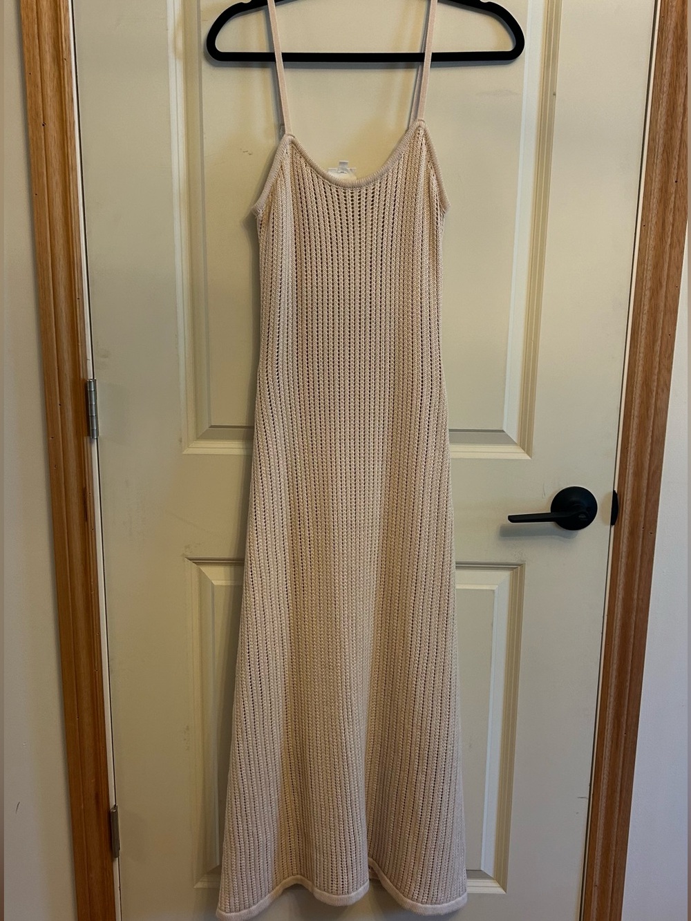 Sleeveless Knit Spaghetti-Strap Cream Maxi Dress